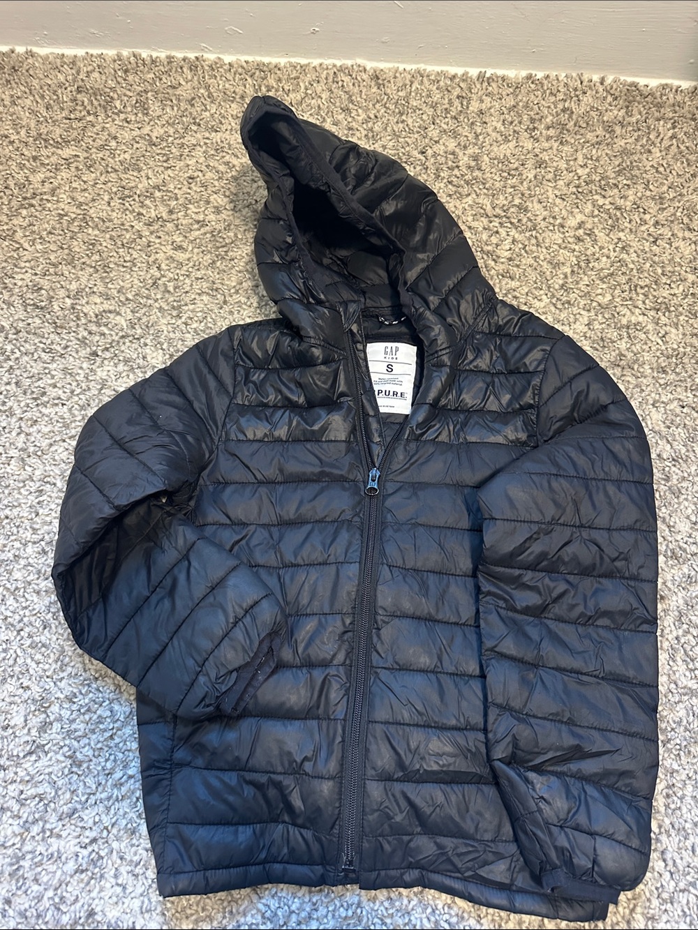 GAP Black Hooded Quilted Packable Jacket